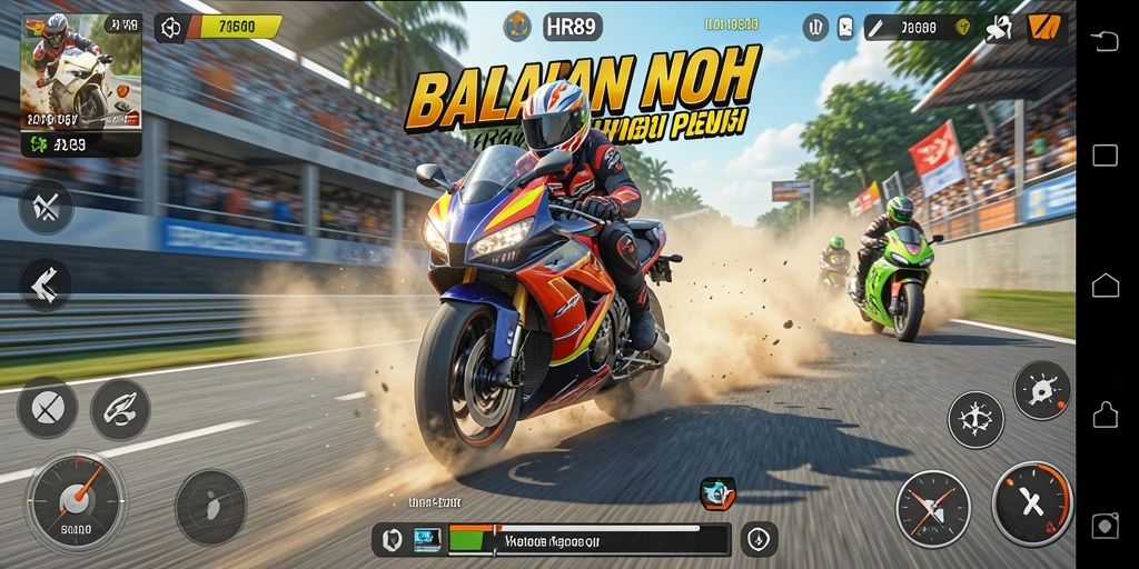 Gameplay seru balap motor di HR89 dengan visual menarik.