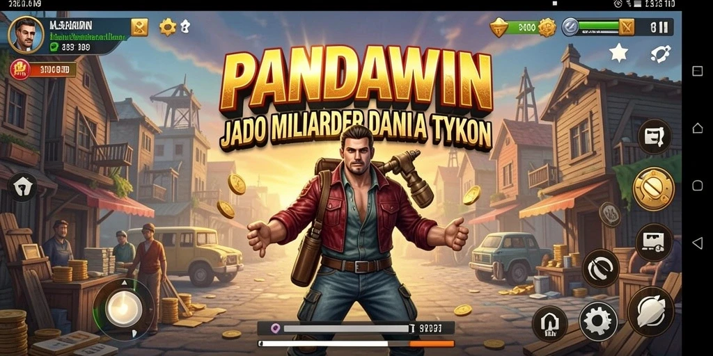 Screenshot gameplay PANDAWIN dengan tampilan pengelolaan bisnis yang menarik.