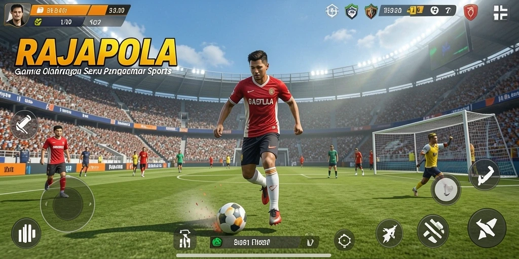 Screenshot utama RAJAPOLA menampilkan kegembiraan dan intensitas dalam gameplay olahraga.