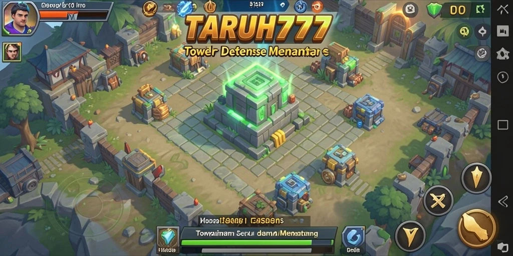 Tangkapan layar gameplay menegangkan dalam TARUH777 Tower Defense.